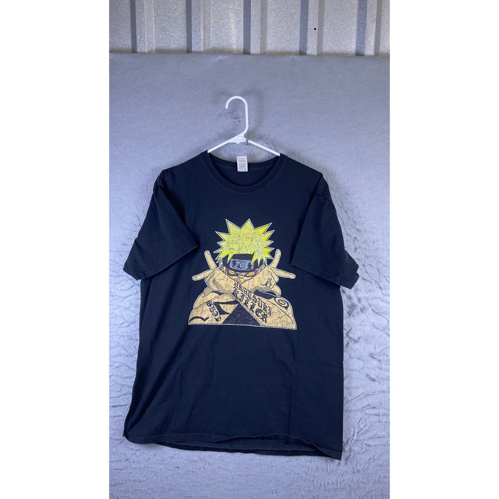 Fruit of the Loom Naruto T-Shirt Mens L Black Good Akatsuki Killer Distressed